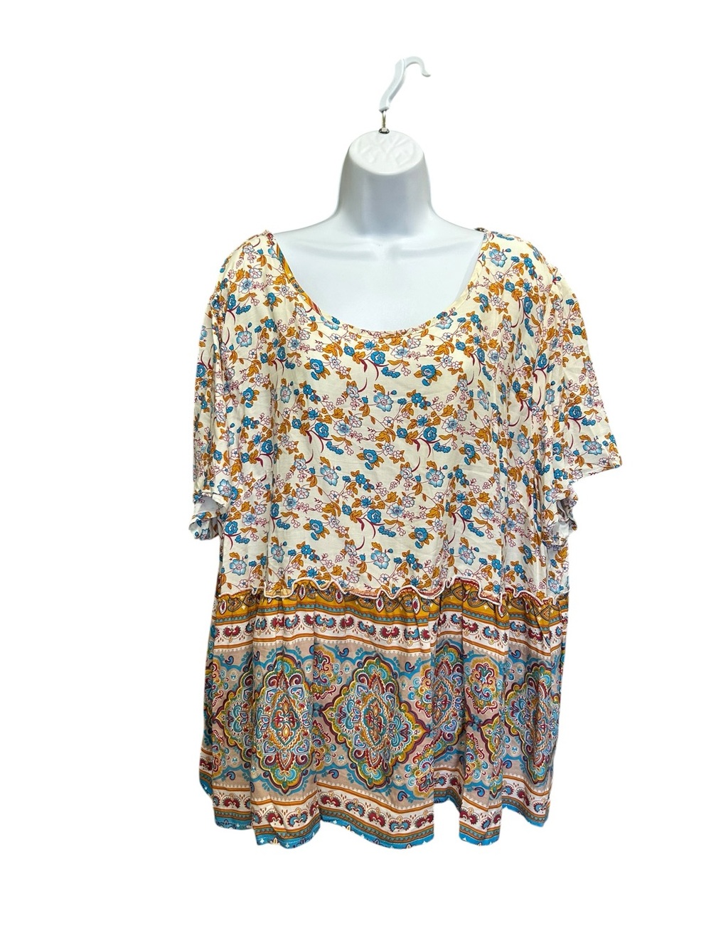Lishly Curve Boho Mixed Print Floral Paisley Tunic Top Size 4XL